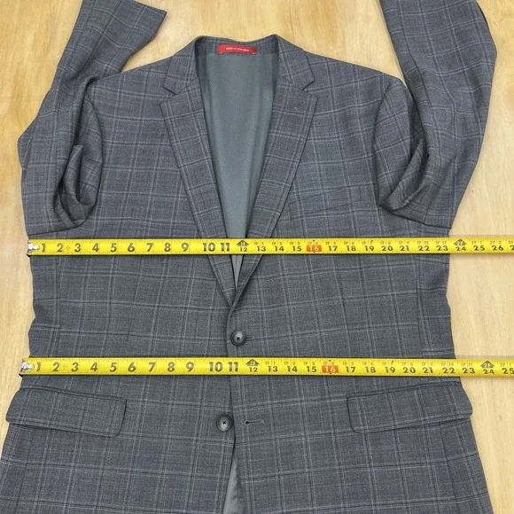 Kenneth Cole Suit Mens 46R Slim Fit Wool Blend Stretch Pants 40x32 Gray Plaid
